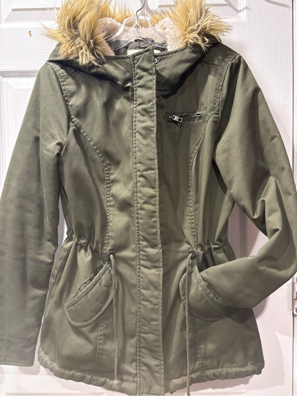 Only Olive Green Utility Parka with Faux-Fur Hood